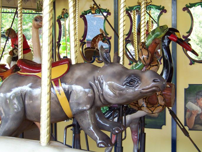 National Carousel Association - St. Louis Zoo Carousel - (L-R) Black Rhino, Snakes, and Saddle ...